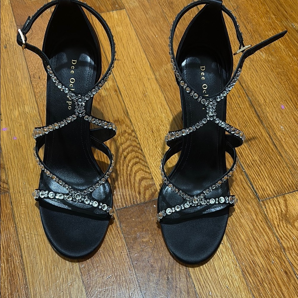 Dee Ocleppo Black Strappy Sandals Luxury Crystal Rhinestone heels fashion